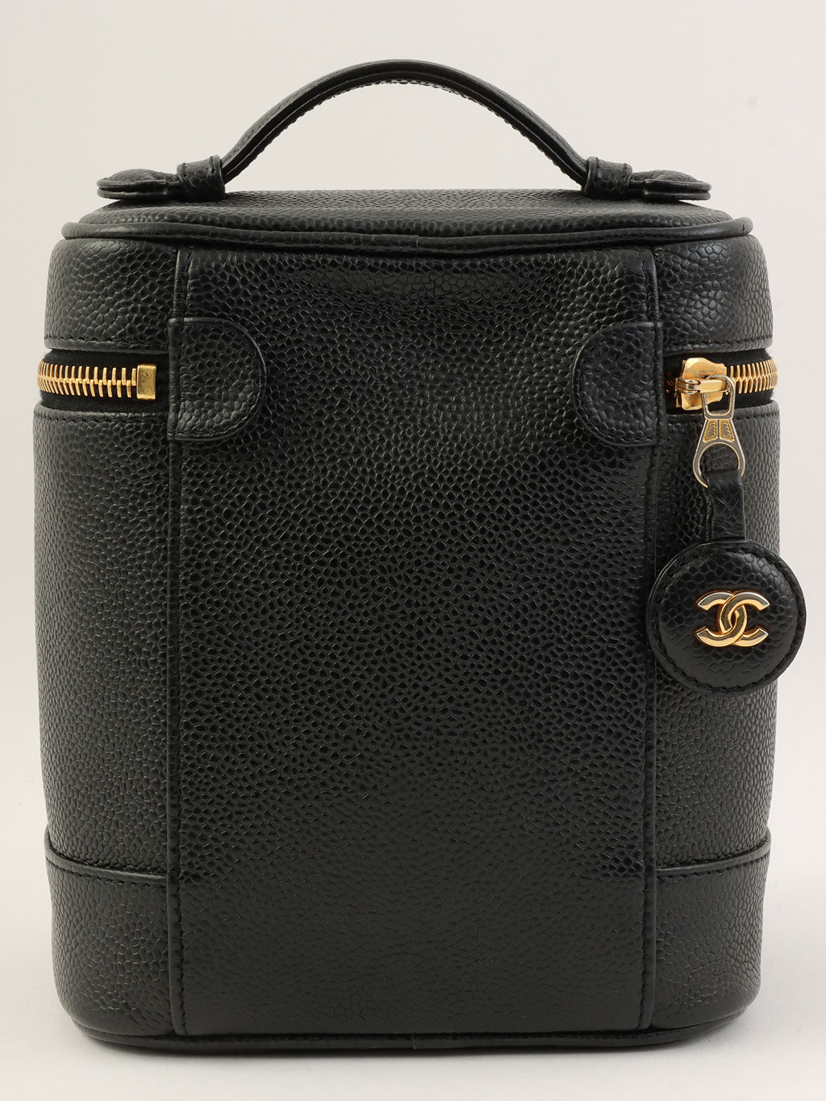 2000年頃製 キャビアスキンCCマークステッチバニティ ブラック