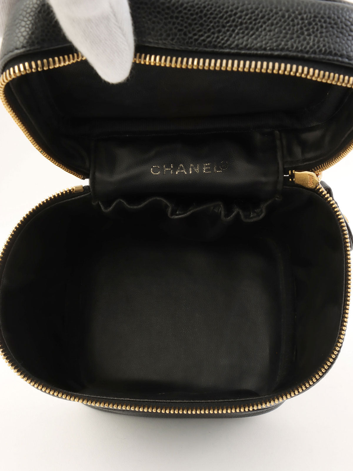 2000年頃製 キャビアスキンCCマークステッチバニティ ブラック