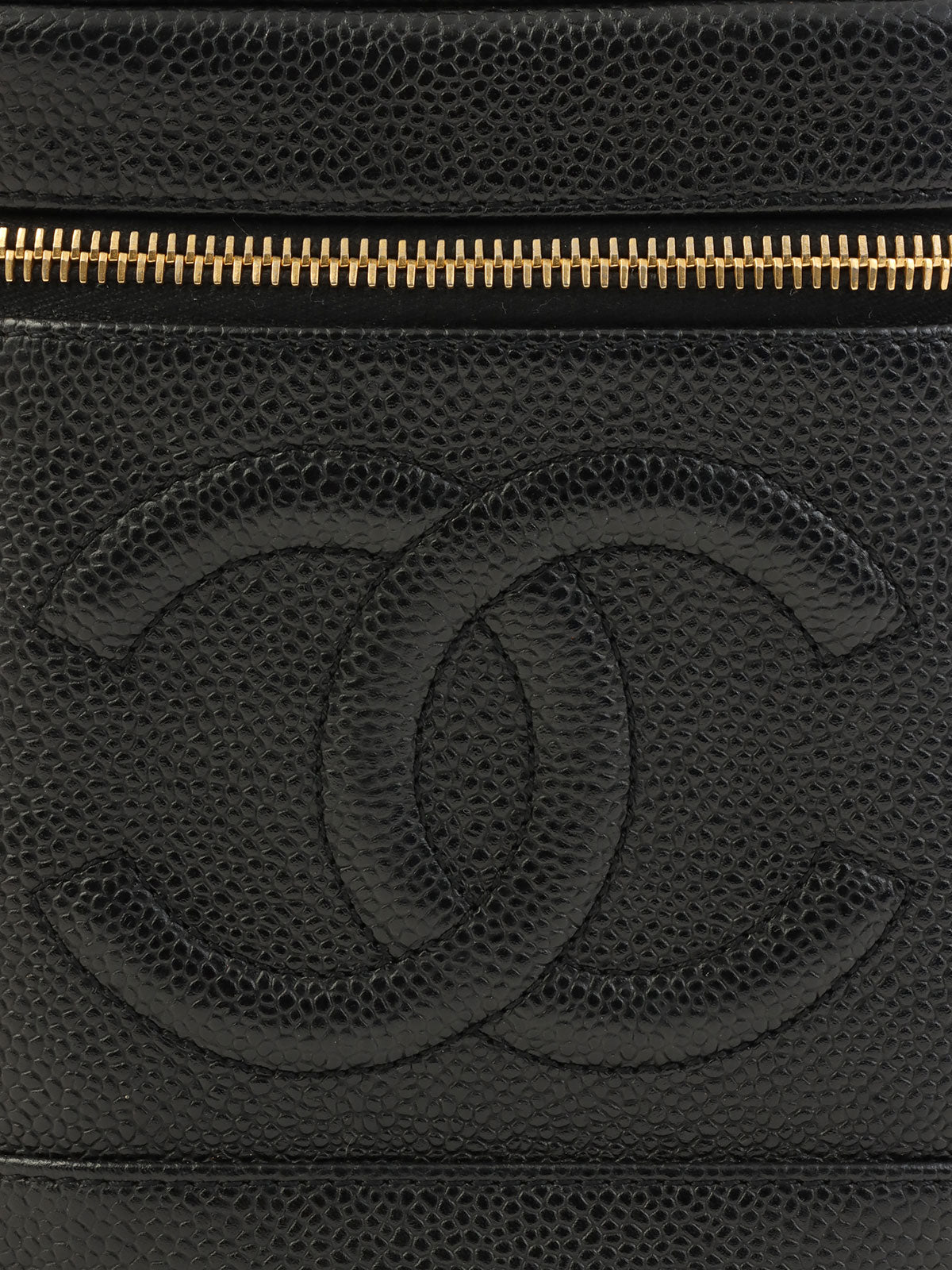 2000年頃製 キャビアスキンCCマークステッチバニティ ブラック