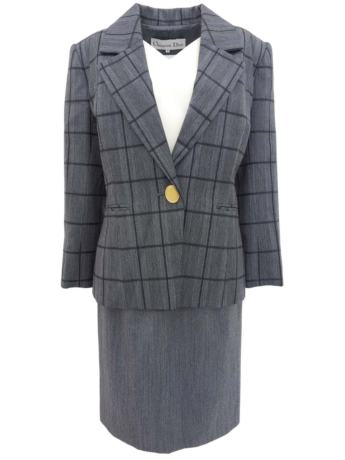 チェックパターンオーバルボタンセットアップ グレー