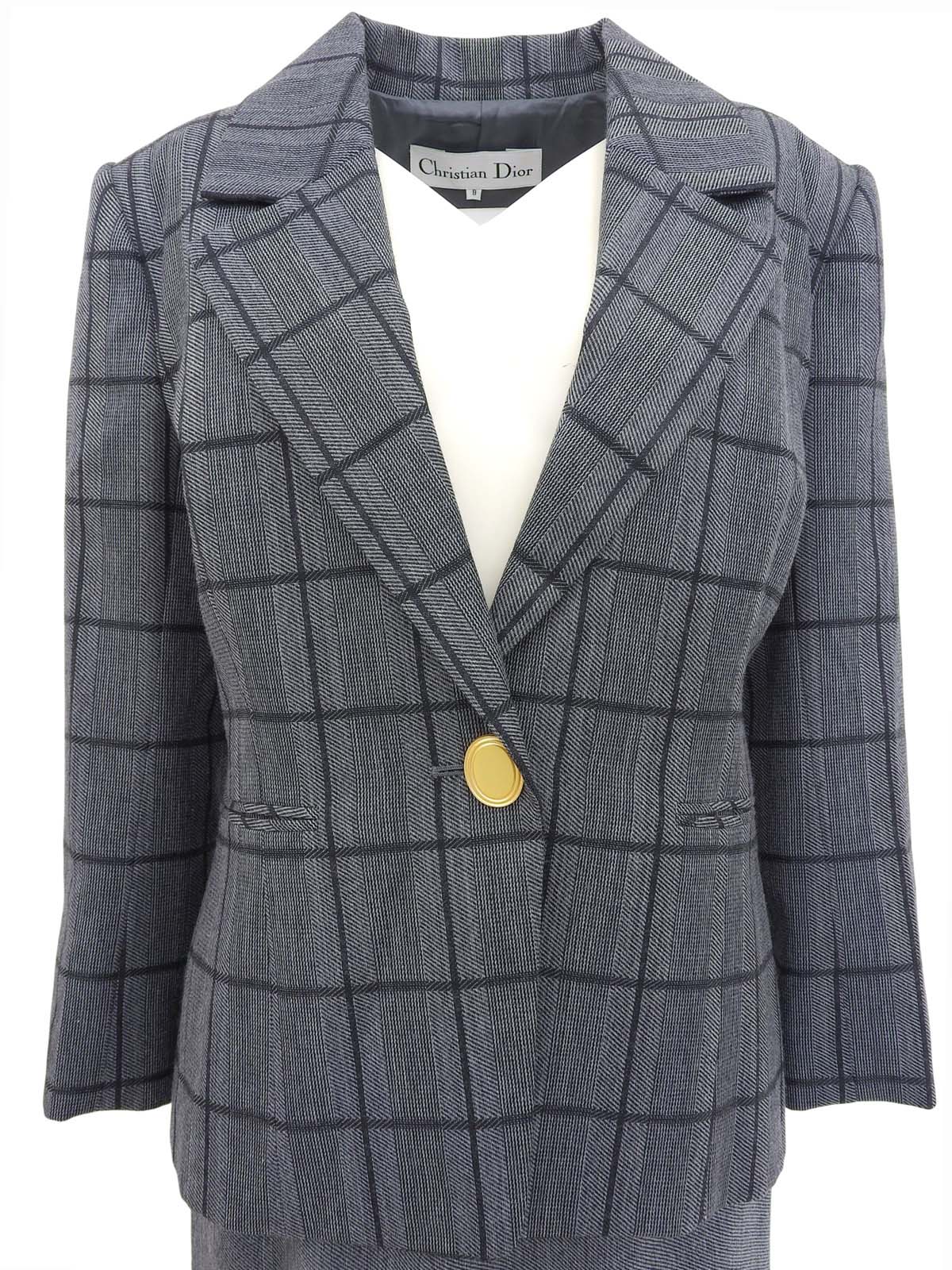 チェックパターンオーバルボタンセットアップ グレー