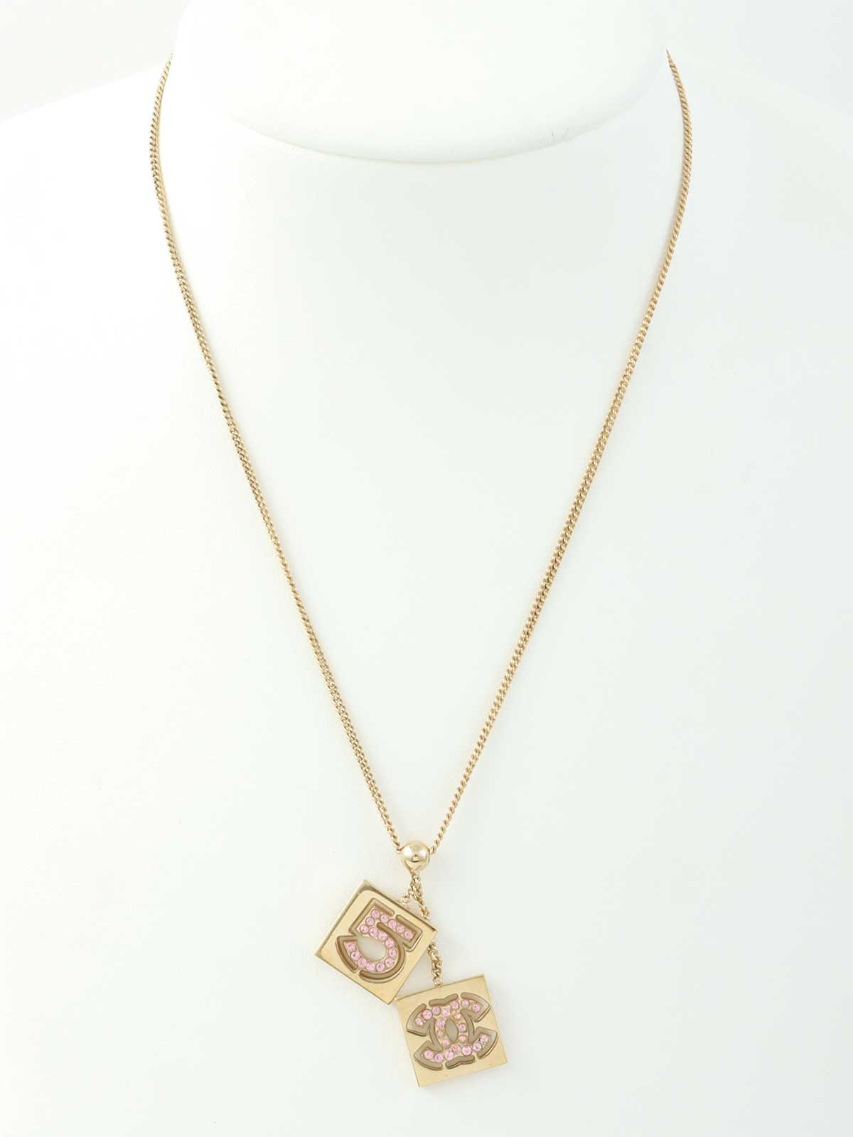 2002 Rhinestone CC Mark Necklace Gold/Pink