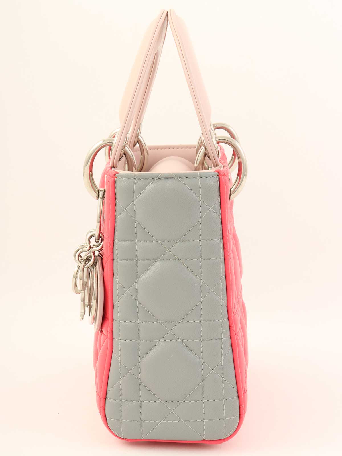 レディディオールミニカナージュステッチ2wayバッグ ピンク/グレー