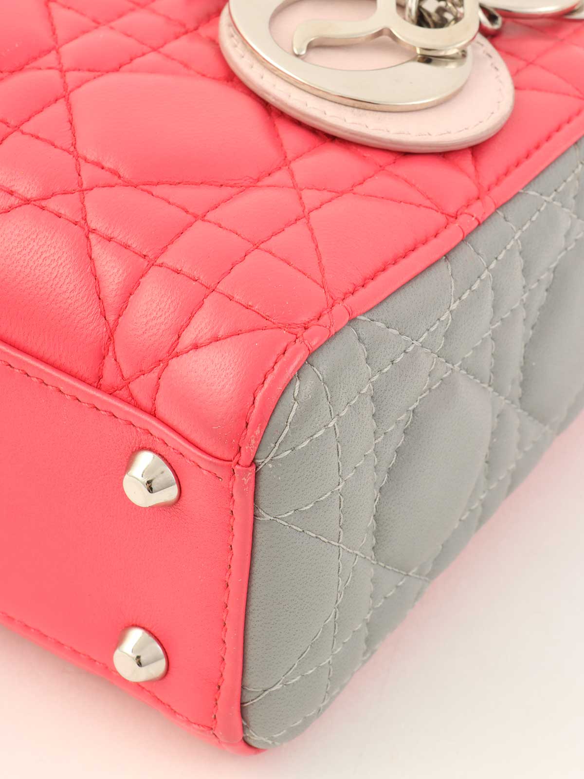 レディディオールミニカナージュステッチ2wayバッグ ピンク/グレー