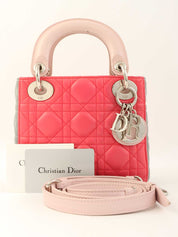 レディディオールミニカナージュステッチ2wayバッグ ピンク/グレー