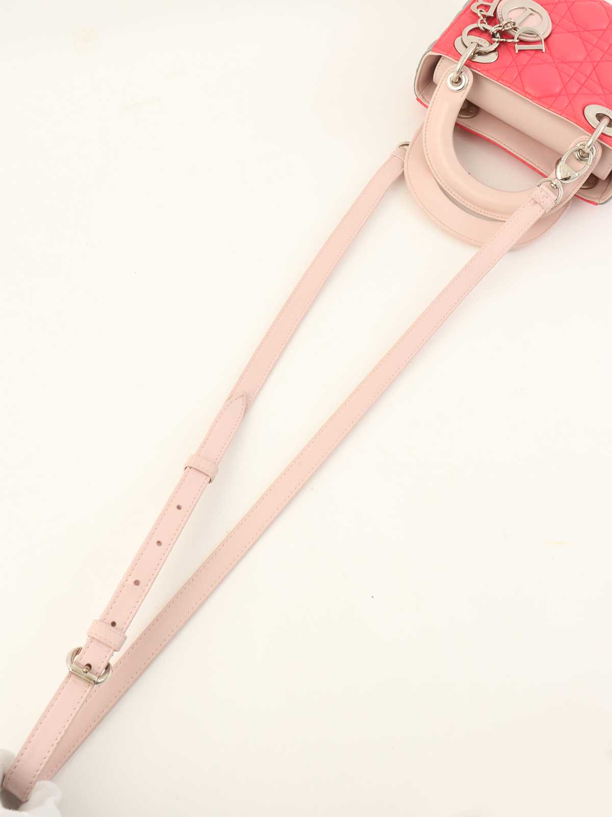 レディディオールミニカナージュステッチ2wayバッグ ピンク/グレー