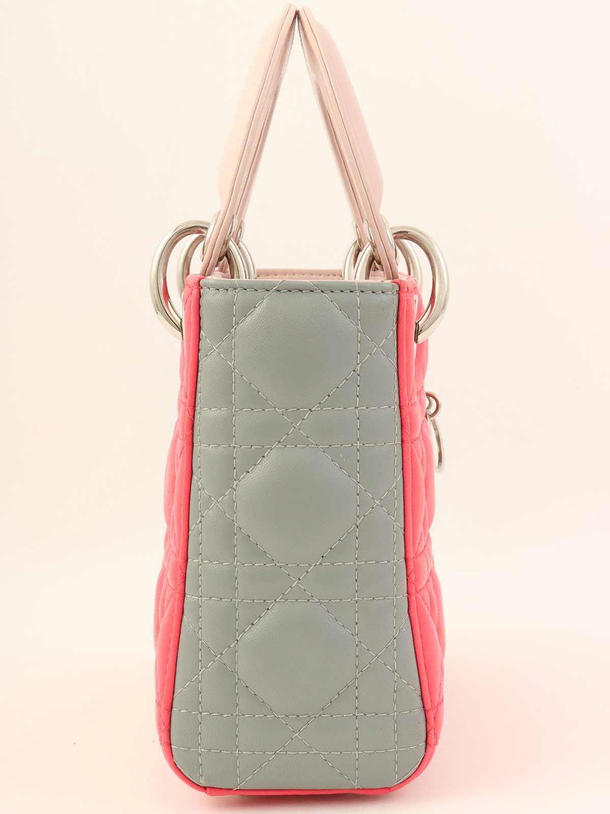 レディディオールミニカナージュステッチ2wayバッグ ピンク/グレー