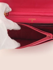 1998 Caviar Skin CC Mark Stitch Chain Wallet, Pink