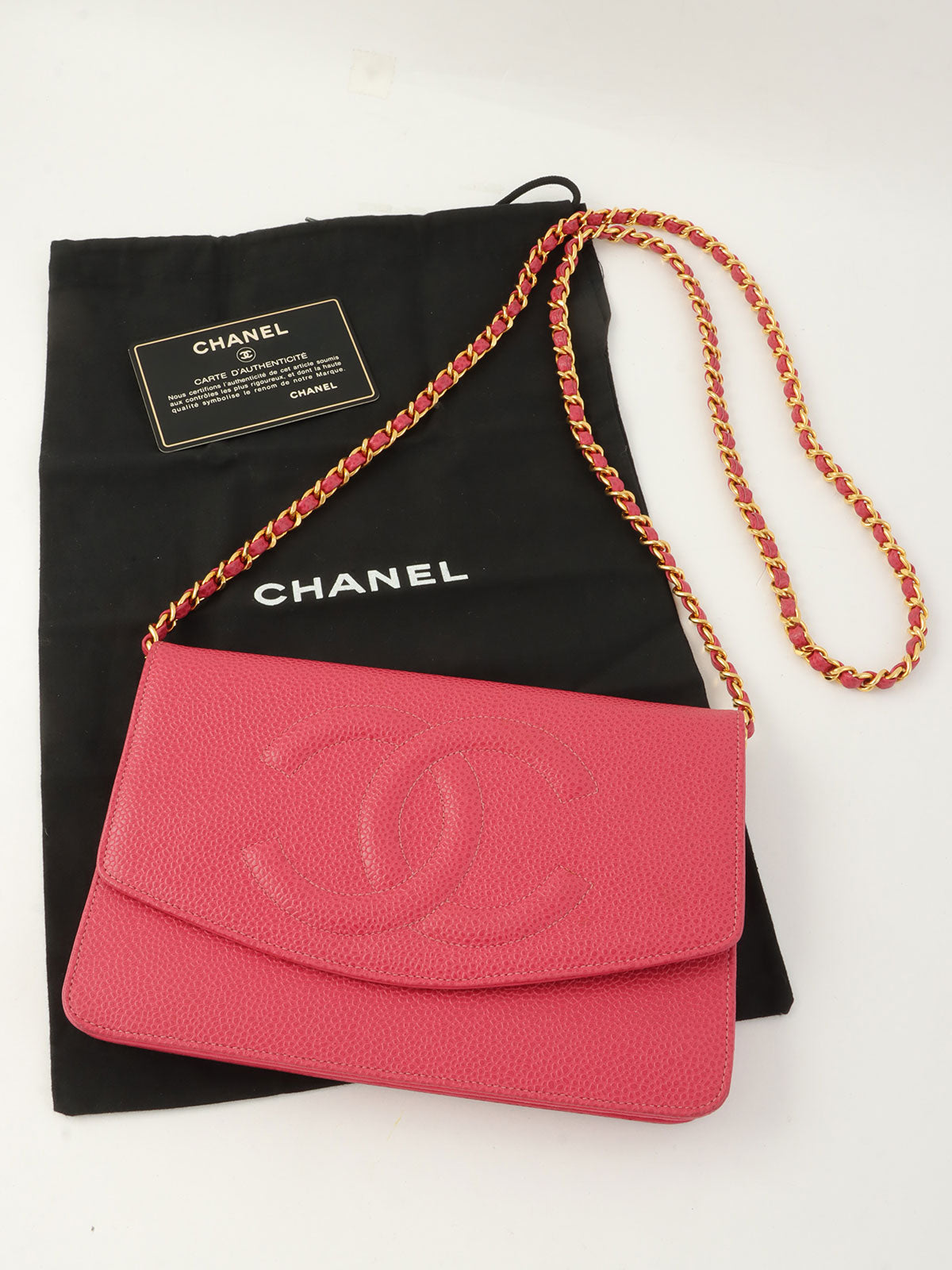 1998 Caviar Skin CC Mark Stitch Chain Wallet, Pink
