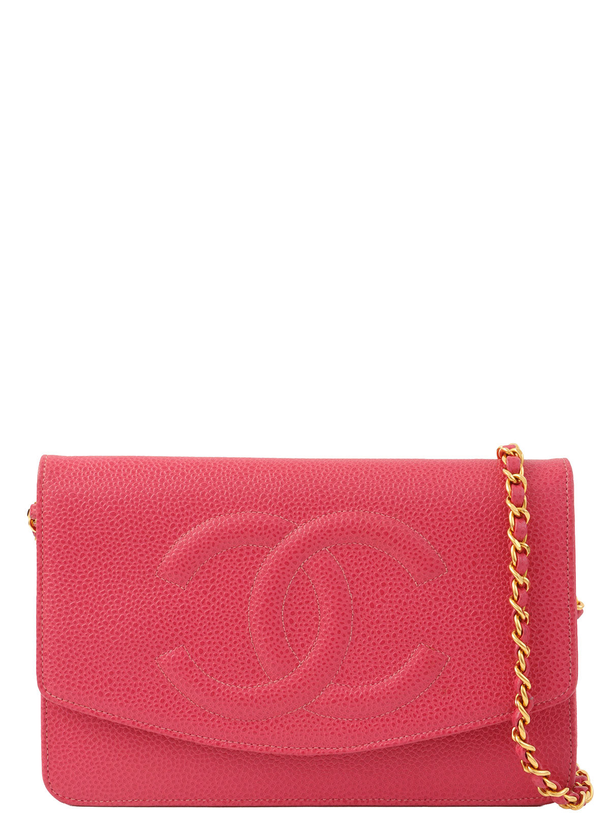1998 Caviar Skin CC Mark Stitch Chain Wallet, Pink
