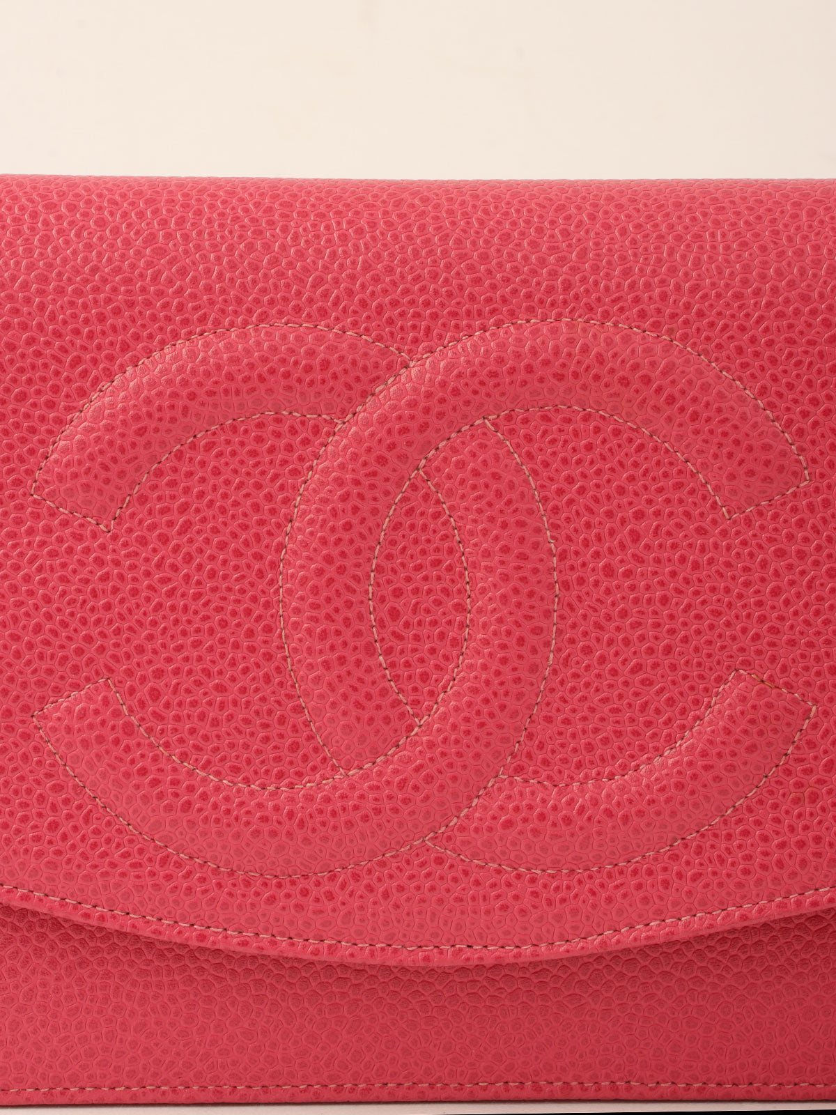 1998 Caviar Skin CC Mark Stitch Chain Wallet, Pink