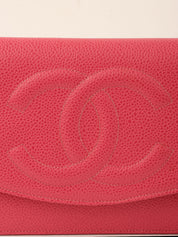1998 Caviar Skin CC Mark Stitch Chain Wallet, Pink