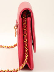 1998 Caviar Skin CC Mark Stitch Chain Wallet, Pink