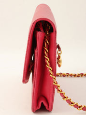 1998 Caviar Skin CC Mark Stitch Chain Wallet, Pink