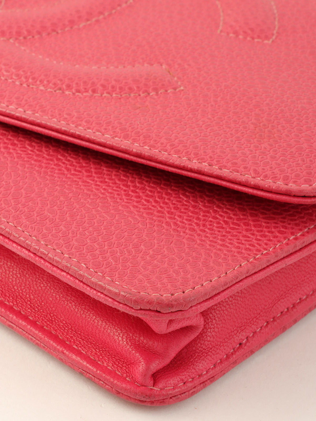 1998 Caviar Skin CC Mark Stitch Chain Wallet, Pink