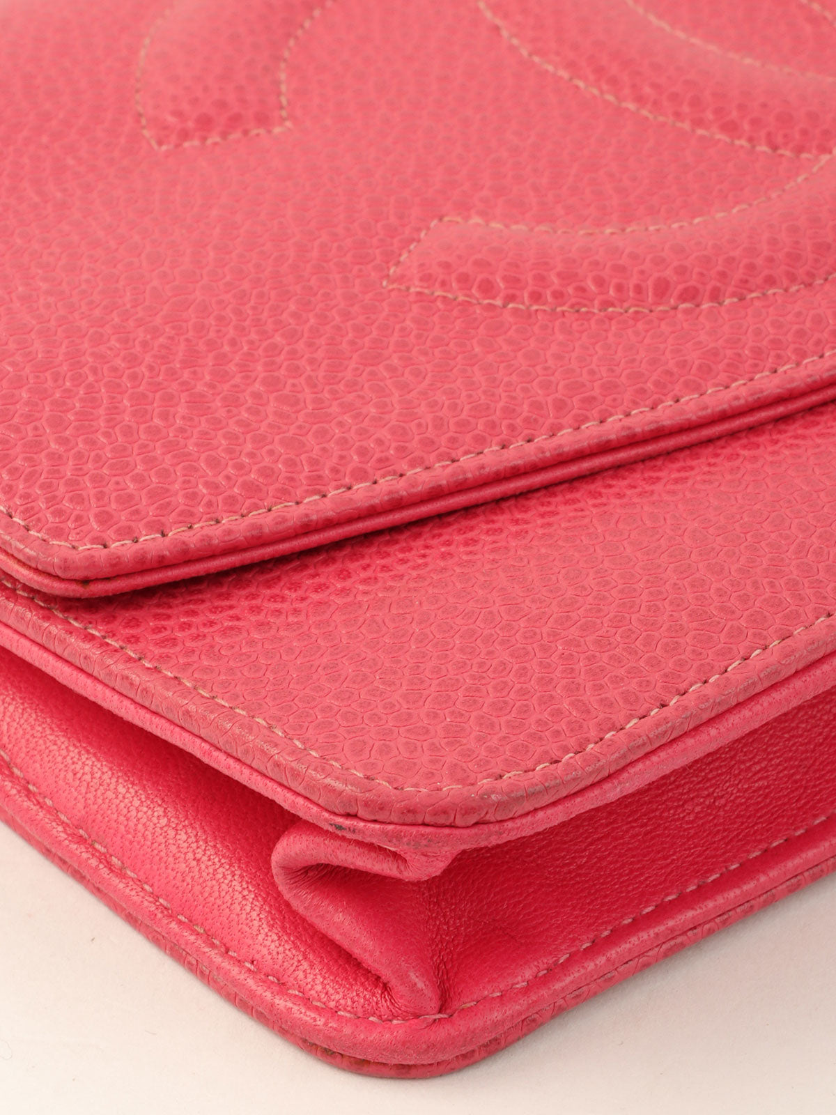 1998 Caviar Skin CC Mark Stitch Chain Wallet, Pink