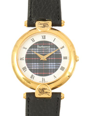 格纹圆形Logo表盘腕表，黑/金