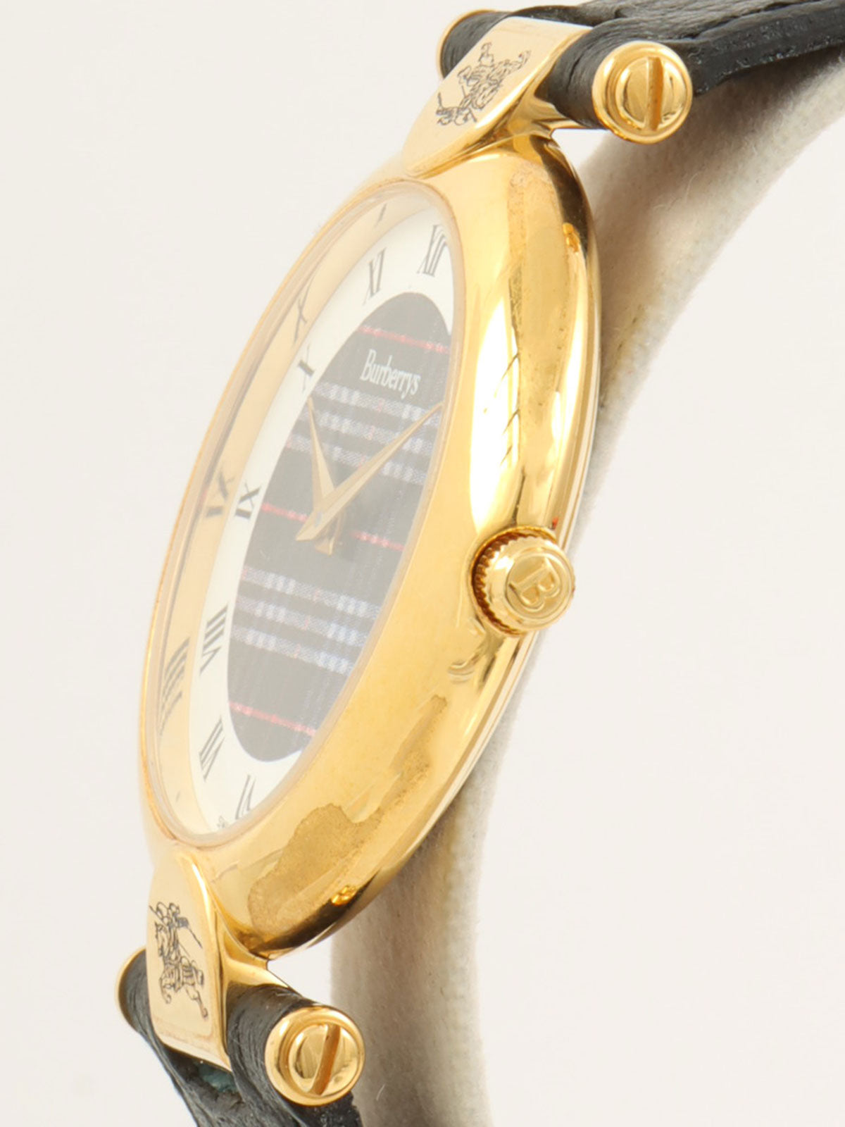 格纹圆形Logo表盘腕表，黑/金