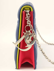 カナージュ横長チェーンショルダーバッグ 青/赤