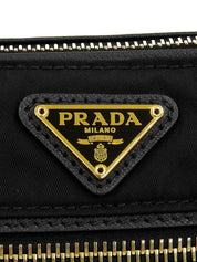 Nylon logo plate one-shoulder bag in black