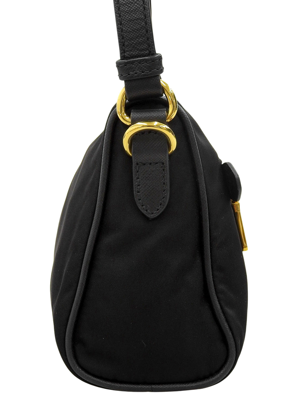 Nylon logo plate one-shoulder bag in black
