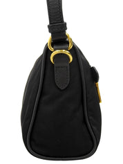 Nylon logo plate one-shoulder bag in black