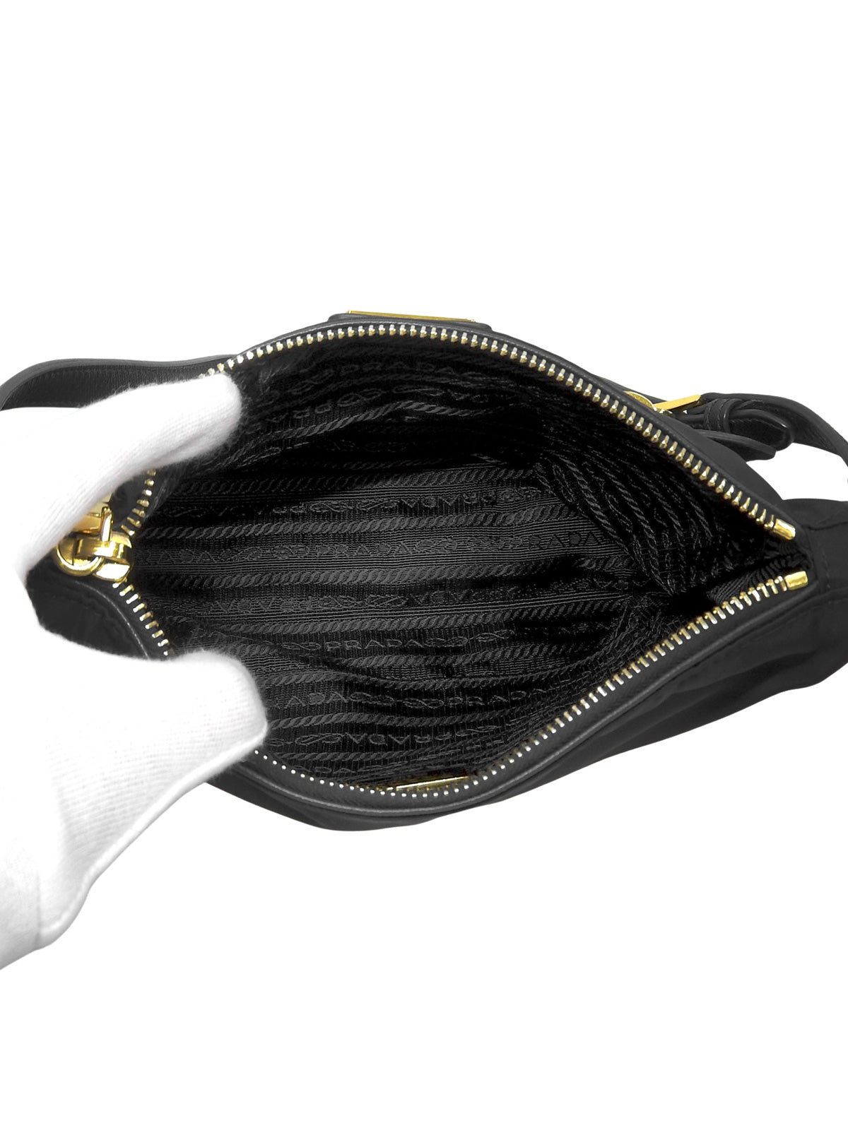 Nylon logo plate one-shoulder bag in black