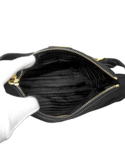 Nylon logo plate one-shoulder bag in black