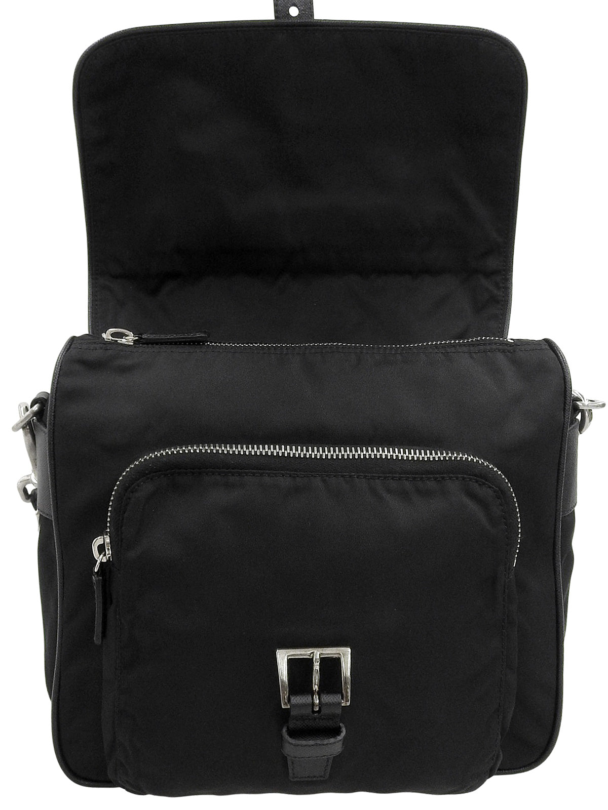 Nylon logo plate one-shoulder bag in black