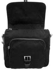 Nylon logo plate one-shoulder bag in black
