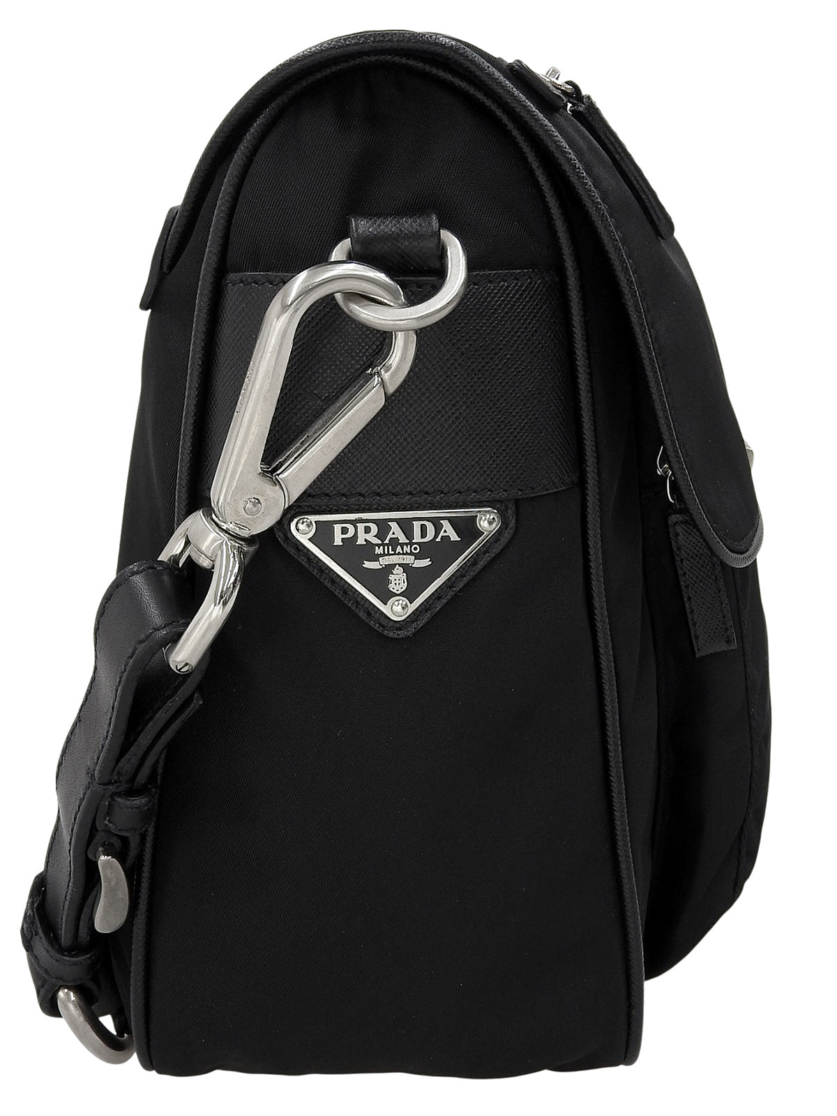 Nylon logo plate one-shoulder bag in black