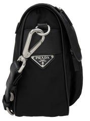 Nylon logo plate one-shoulder bag in black