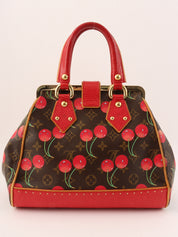 2005 Takashi Murakami Collaboration Monogram Cherry Sac Fermoir MM Brown/Red
