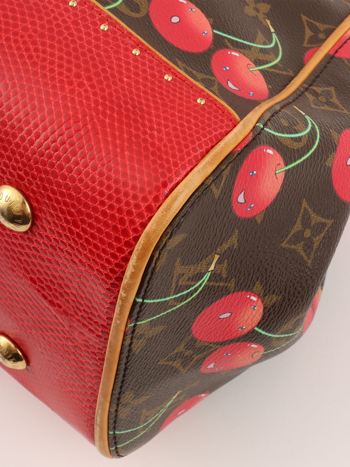 2005 Takashi Murakami Collaboration Monogram Cherry Sac Fermoir MM Brown/Red