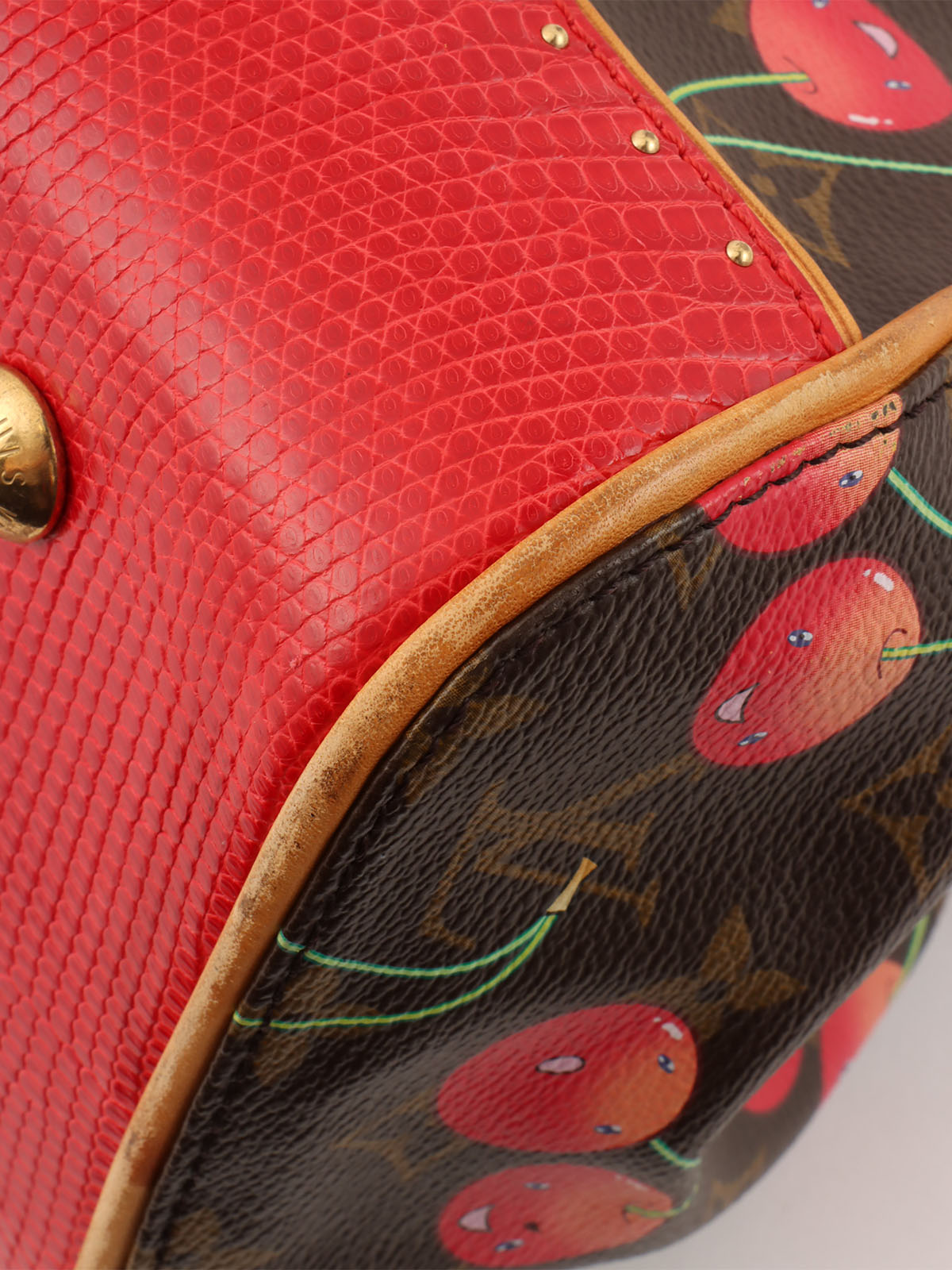 2005 Takashi Murakami Collaboration Monogram Cherry Sac Fermoir MM Brown/Red