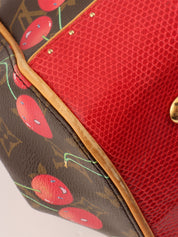 2005 Takashi Murakami Collaboration Monogram Cherry Sac Fermoir MM Brown/Red