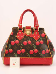 2005 Takashi Murakami Collaboration Monogram Cherry Sac Fermoir MM Brown/Red