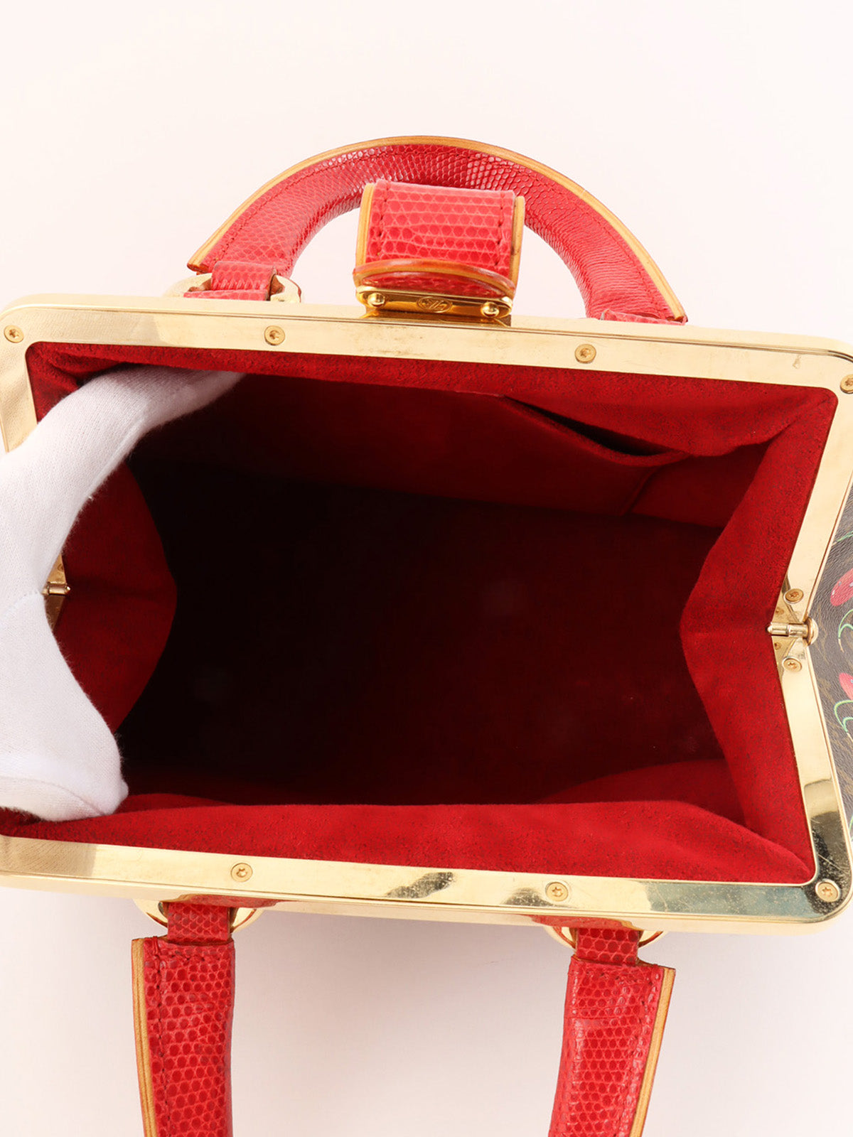 2005 Takashi Murakami Collaboration Monogram Cherry Sac Fermoir MM Brown/Red