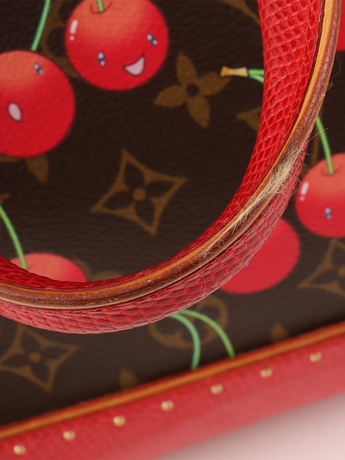 2005 Takashi Murakami Collaboration Monogram Cherry Sac Fermoir MM Brown/Red