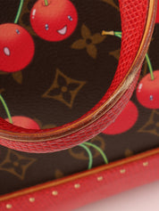 2005 Takashi Murakami Collaboration Monogram Cherry Sac Fermoir MM Brown/Red