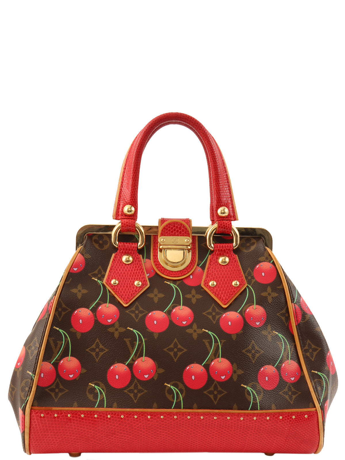 2005 Takashi Murakami Collaboration Monogram Cherry Sac Fermoir MM Brown/Red
