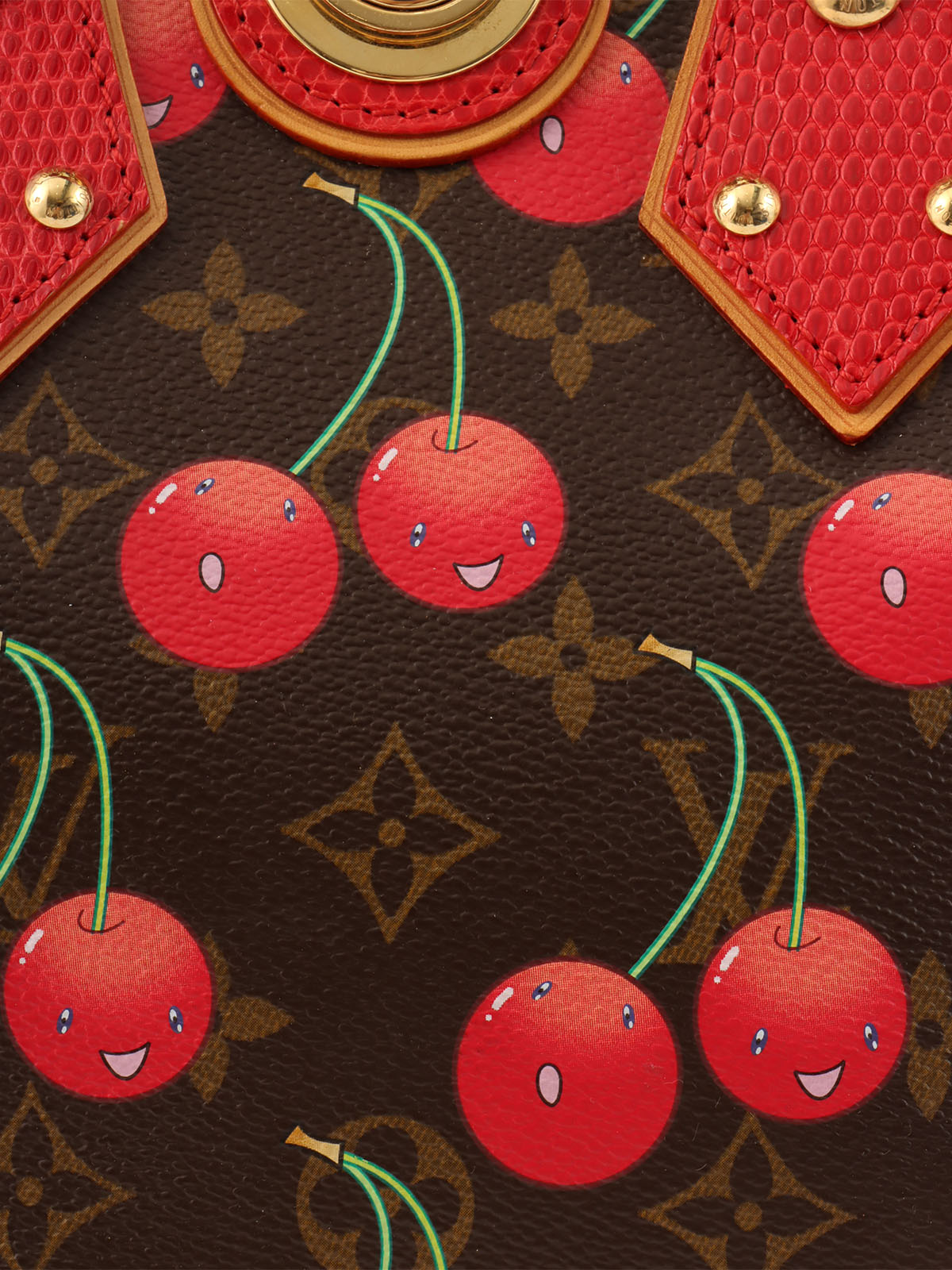 2005 Takashi Murakami Collaboration Monogram Cherry Sac Fermoir MM Brown/Red