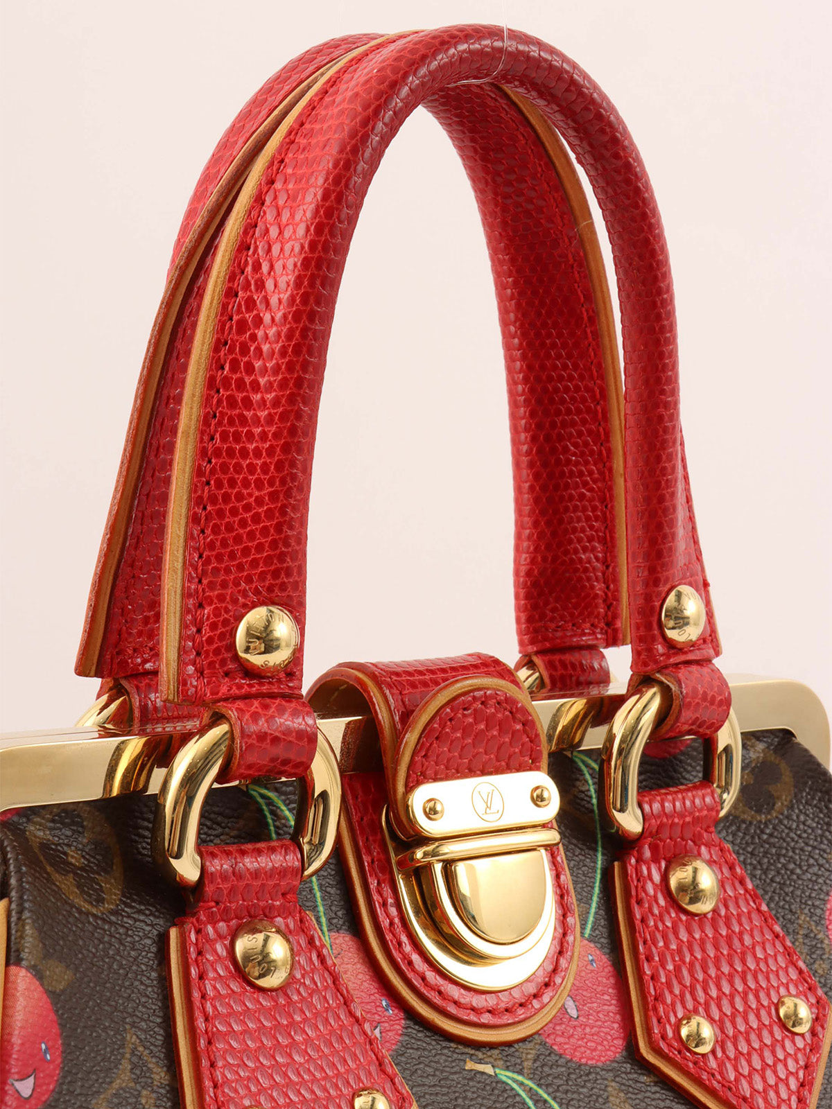 2005 Takashi Murakami Collaboration Monogram Cherry Sac Fermoir MM Brown/Red