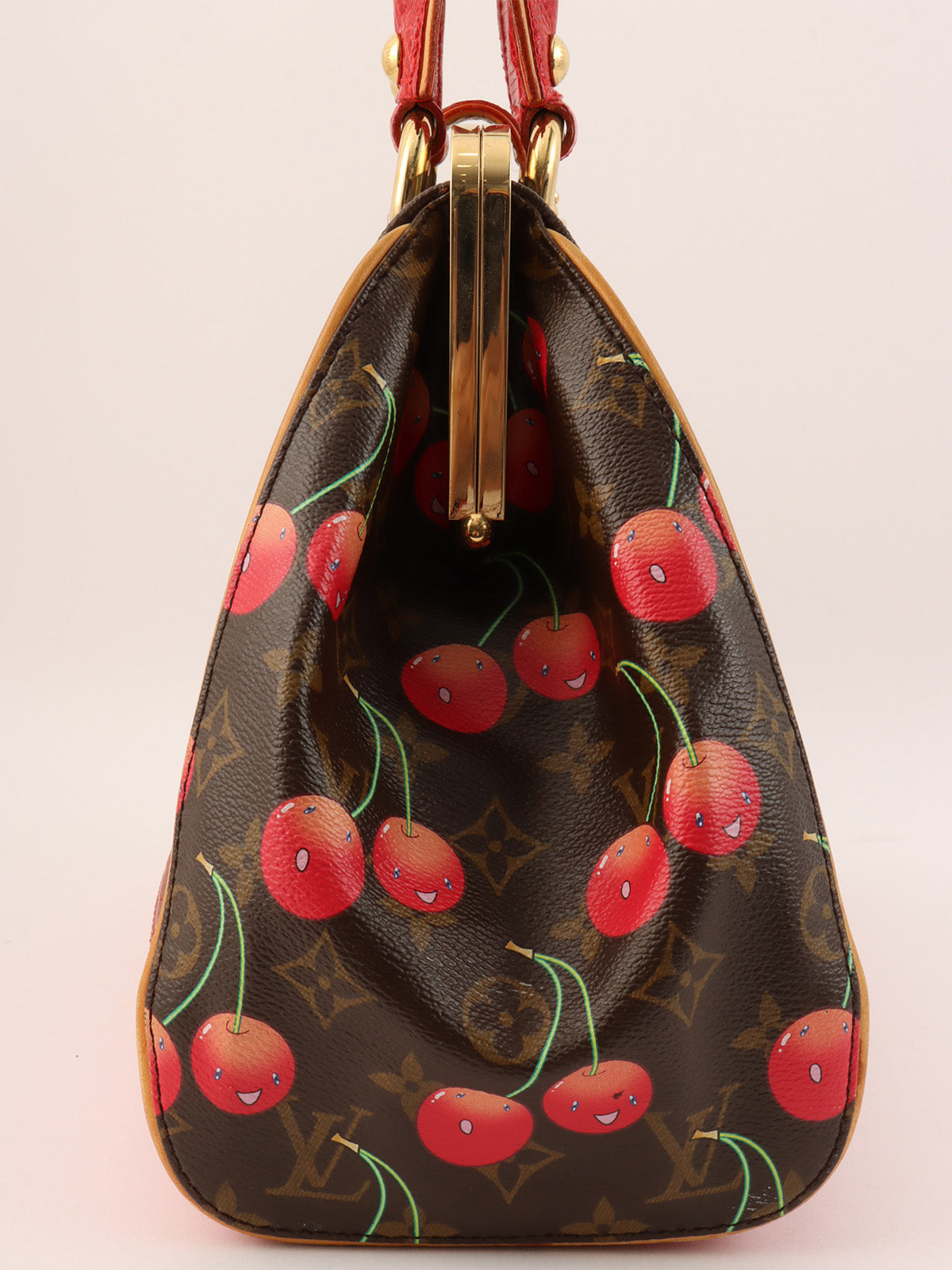 2005 Takashi Murakami Collaboration Monogram Cherry Sac Fermoir MM Brown/Red
