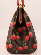 2005 Takashi Murakami Collaboration Monogram Cherry Sac Fermoir MM Brown/Red