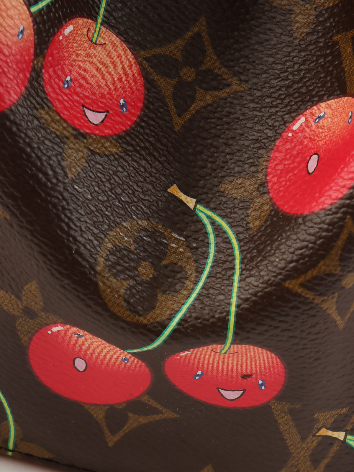 2005 Takashi Murakami Collaboration Monogram Cherry Sac Fermoir MM Brown/Red