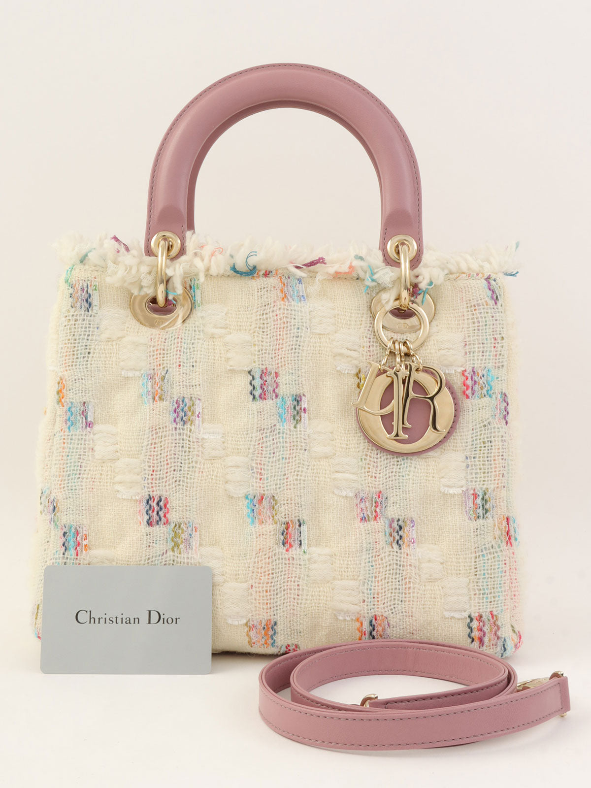 ツイードレディディオール2wayバッグ ホワイト/ピンク/マルチ