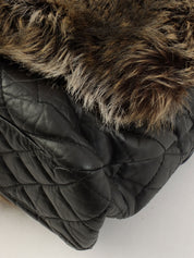 2009 2.55 Leather and Fur Combination Matelasse Stitch Tote Bag in Black