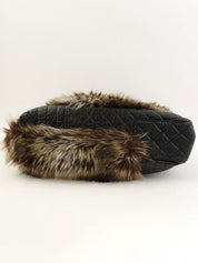 2009 2.55 Leather and Fur Combination Matelasse Stitch Tote Bag in Black
