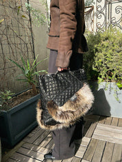 2009 2.55 Leather and Fur Combination Matelasse Stitch Tote Bag in Black
